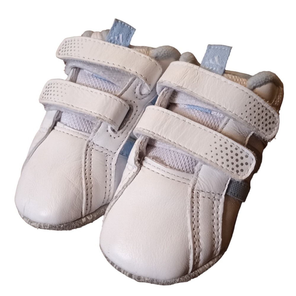 Adidas Baby Crib Shoes Blue White 3 Stripes Soft Sole Sneakers Unisex Size 2K